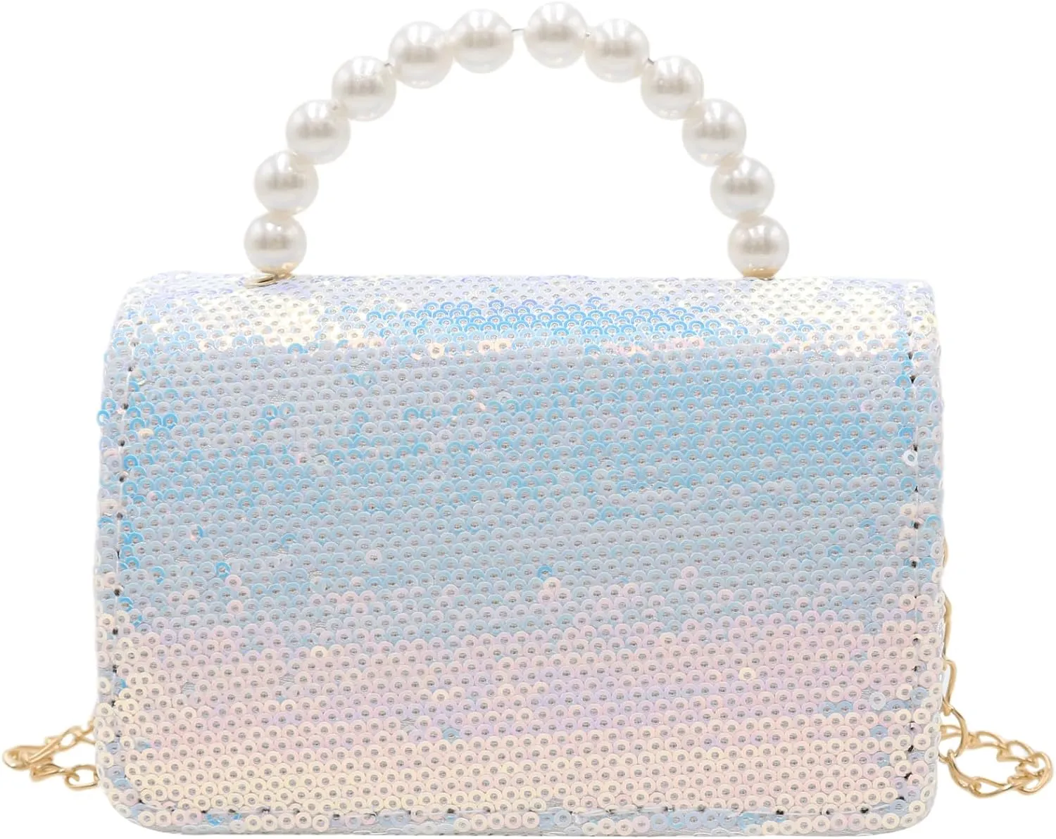 BOLLEY JOSS Kids Sequin Mini Purse Little Girls Shiny Handbag with Pearl Handle Gold Chain Cute Toddlers Crossbody Purses
