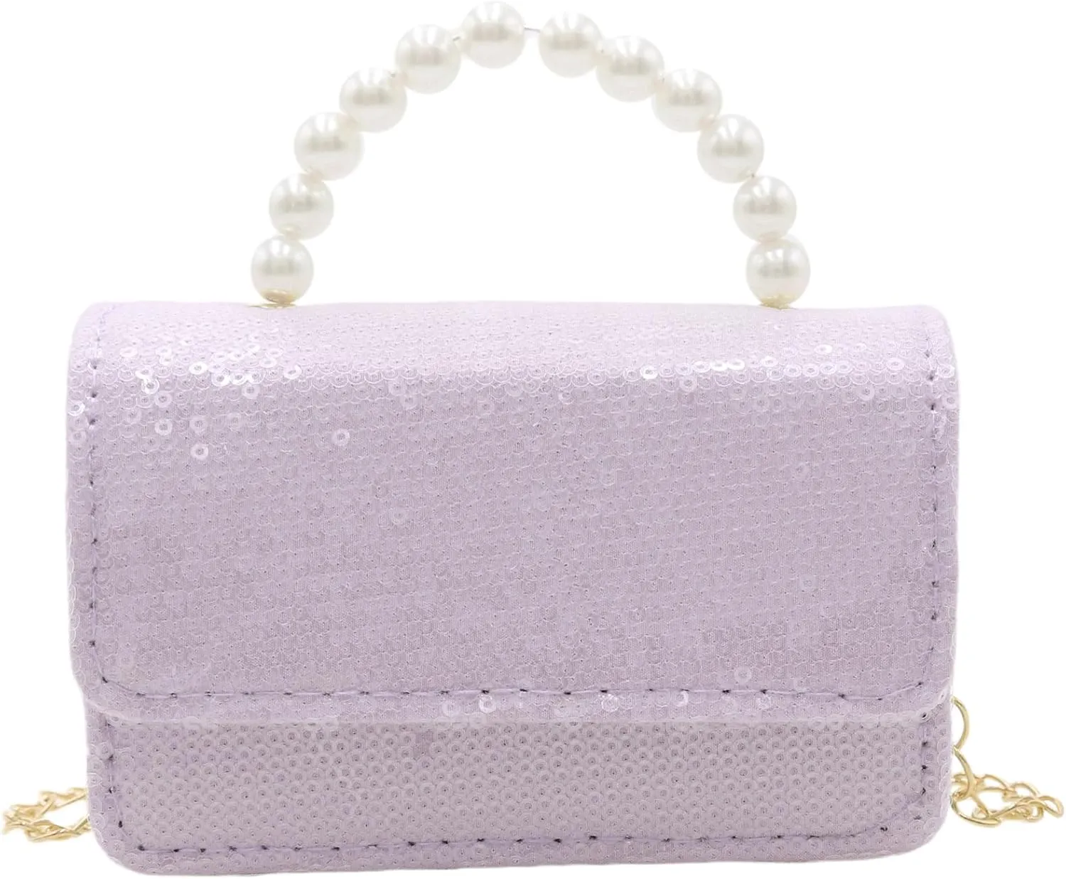 BOLLEY JOSS Kids Sequin Mini Purse Little Girls Shiny Handbag with Pearl Handle Gold Chain Cute Toddlers Crossbody Purses