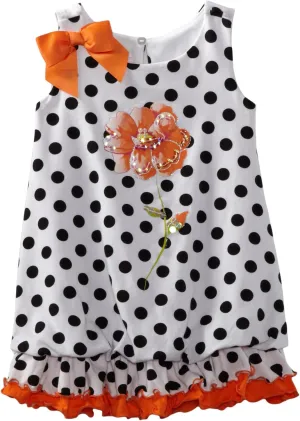 Bonnie Jean Baby Girls Dotted Screen Print Flower Dress, Orange, 2T - 4T