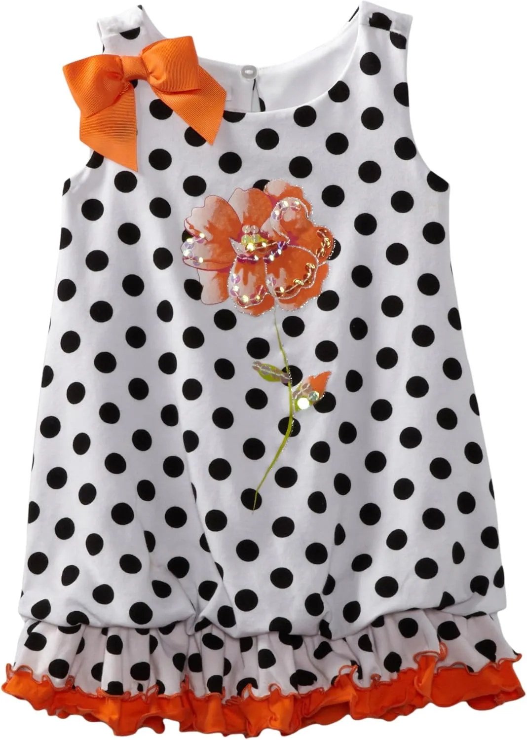 Bonnie Jean Baby Girls Dotted Screen Print Flower Dress, Orange, 2T - 4T