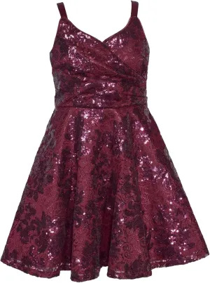 Bonnie Jean Girls 7-16 Sequin Lace Surplice Holiday Party Dress
