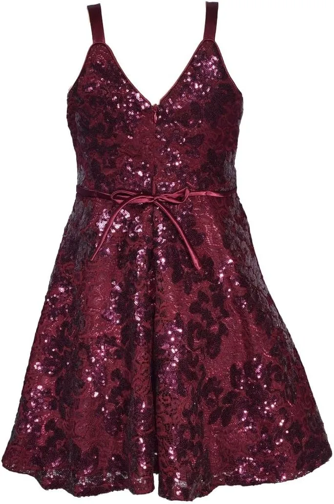 Bonnie Jean Girls 7-16 Sequin Lace Surplice Holiday Party Dress