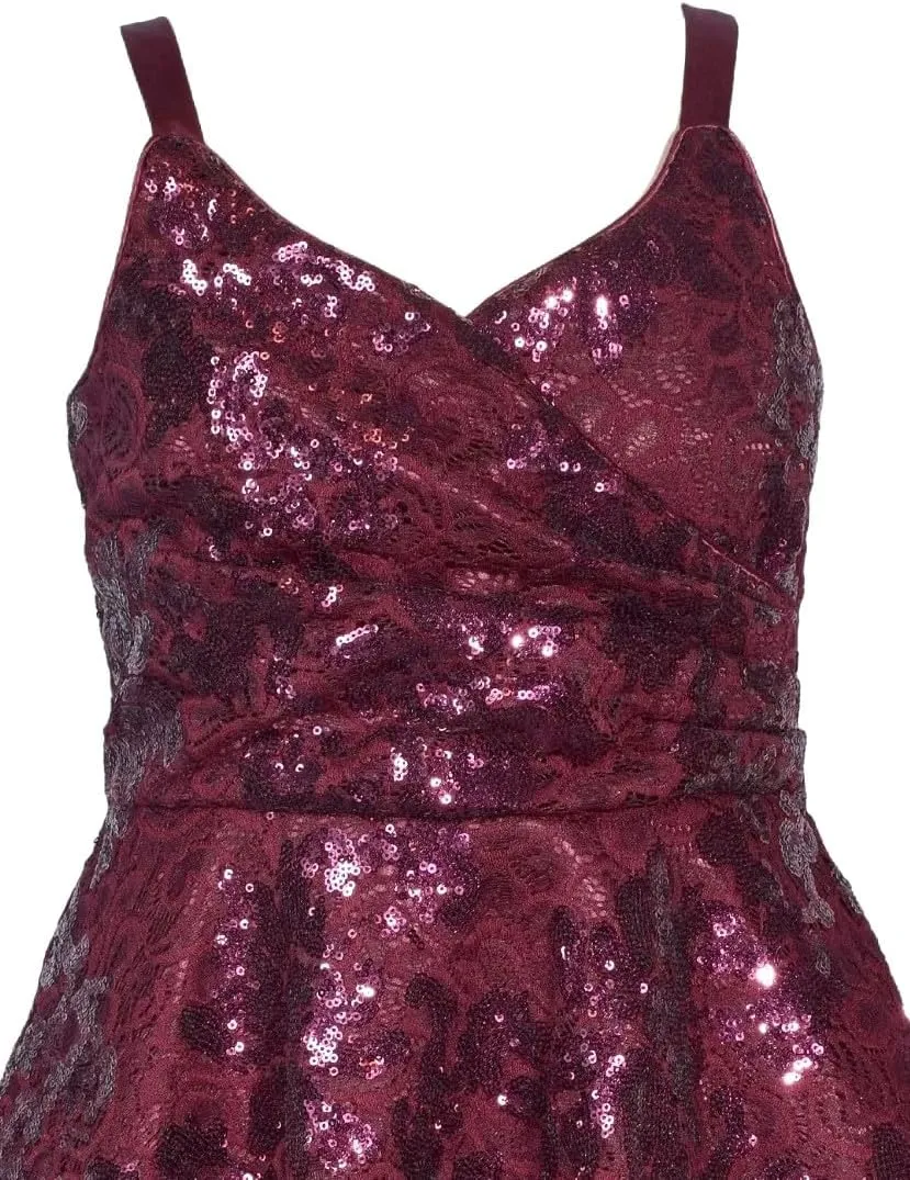 Bonnie Jean Girls 7-16 Sequin Lace Surplice Holiday Party Dress