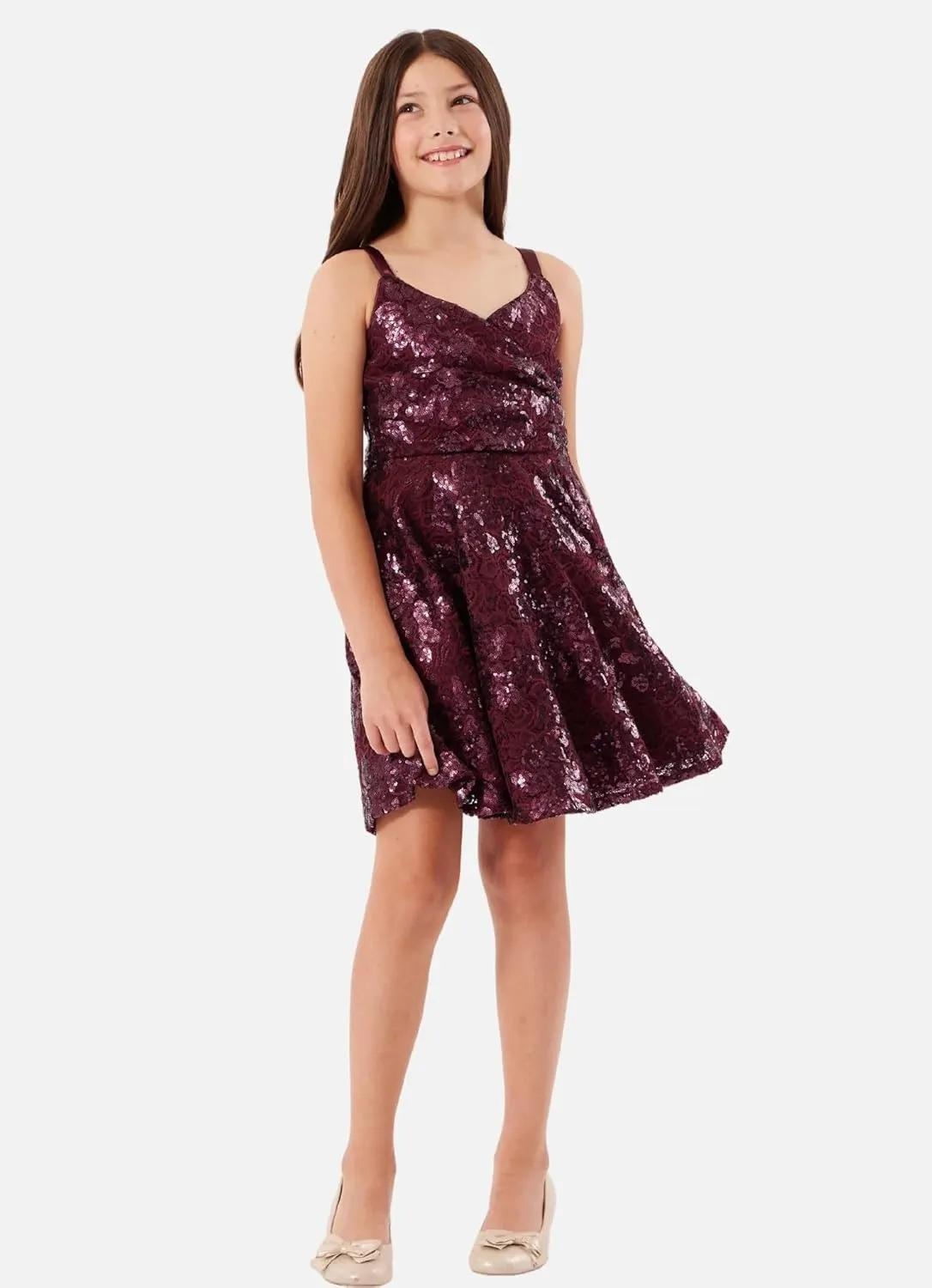 Bonnie Jean Girls 7-16 Sequin Lace Surplice Holiday Party Dress