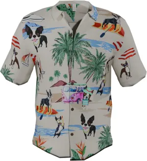 Boston Terrier Summer Beach Hawaiian Shirt, Short Sleeve Button Down Aloha Beach Shirt Multicolor