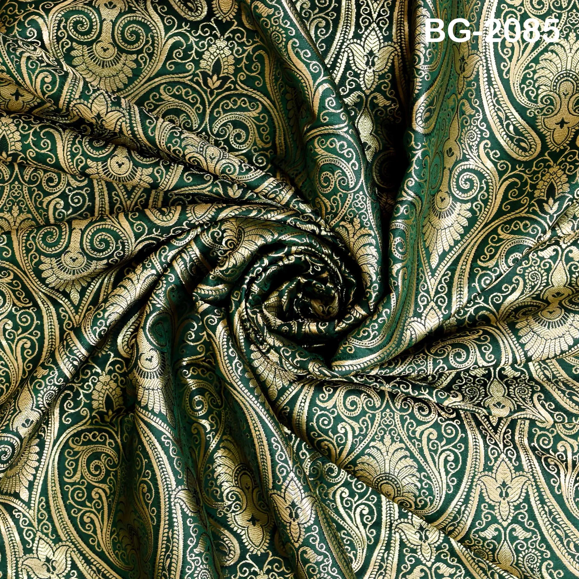 Bottle Green Indian Brocade Fabric by the Yard Banarasi Lehenga Wedding Dresses Saree Fabric Sewing Crafting Home Decor Table Runner Drapery