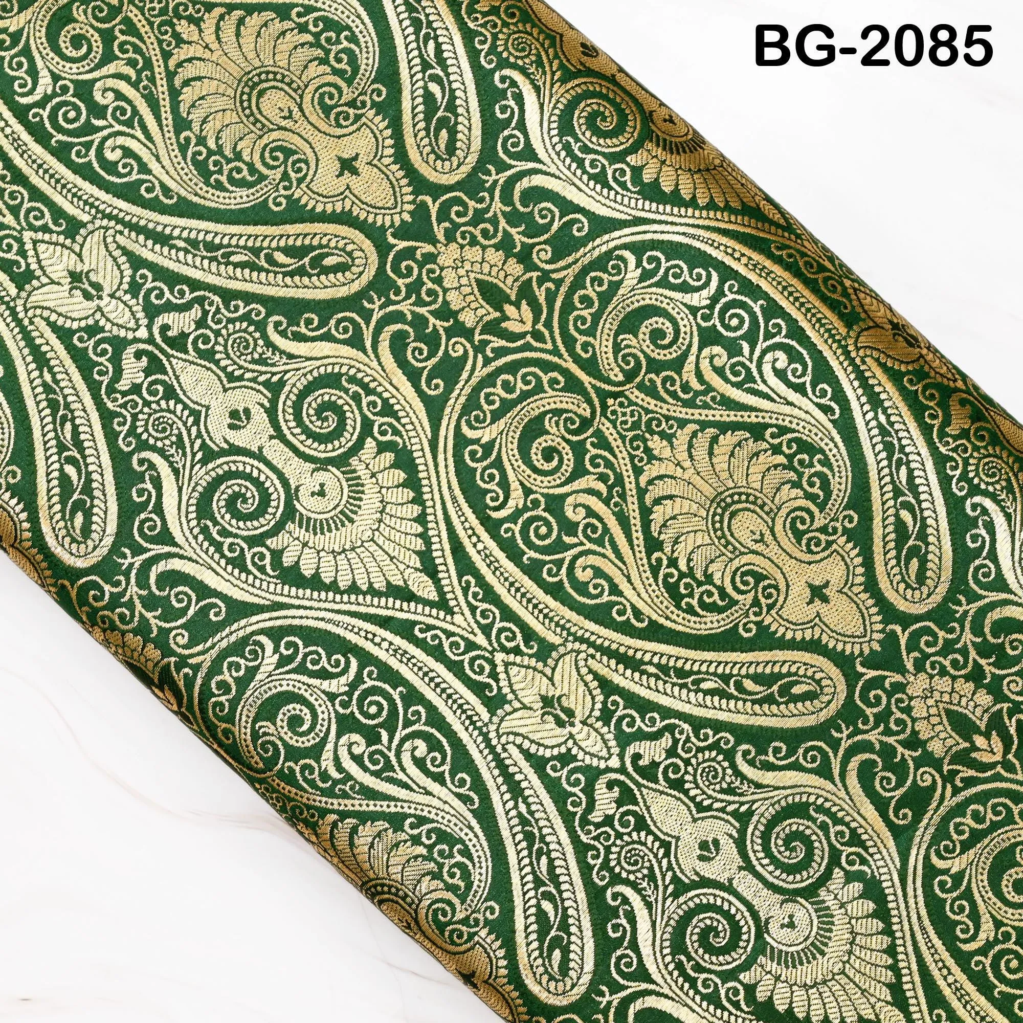 Bottle Green Indian Brocade Fabric by the Yard Banarasi Lehenga Wedding Dresses Saree Fabric Sewing Crafting Home Decor Table Runner Drapery