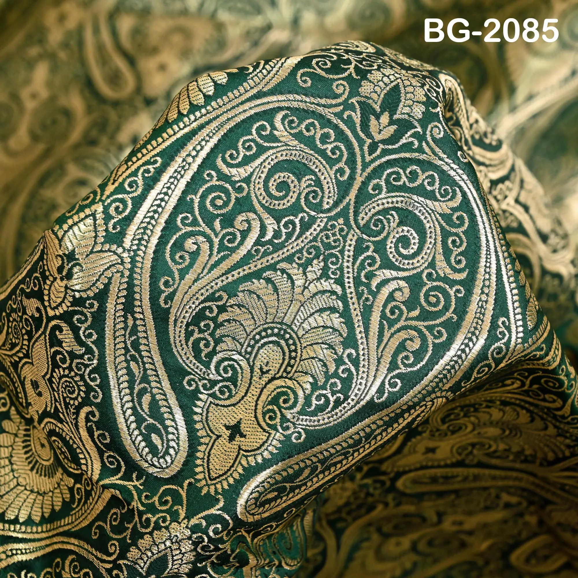 Bottle Green Indian Brocade Fabric by the Yard Banarasi Lehenga Wedding Dresses Saree Fabric Sewing Crafting Home Decor Table Runner Drapery