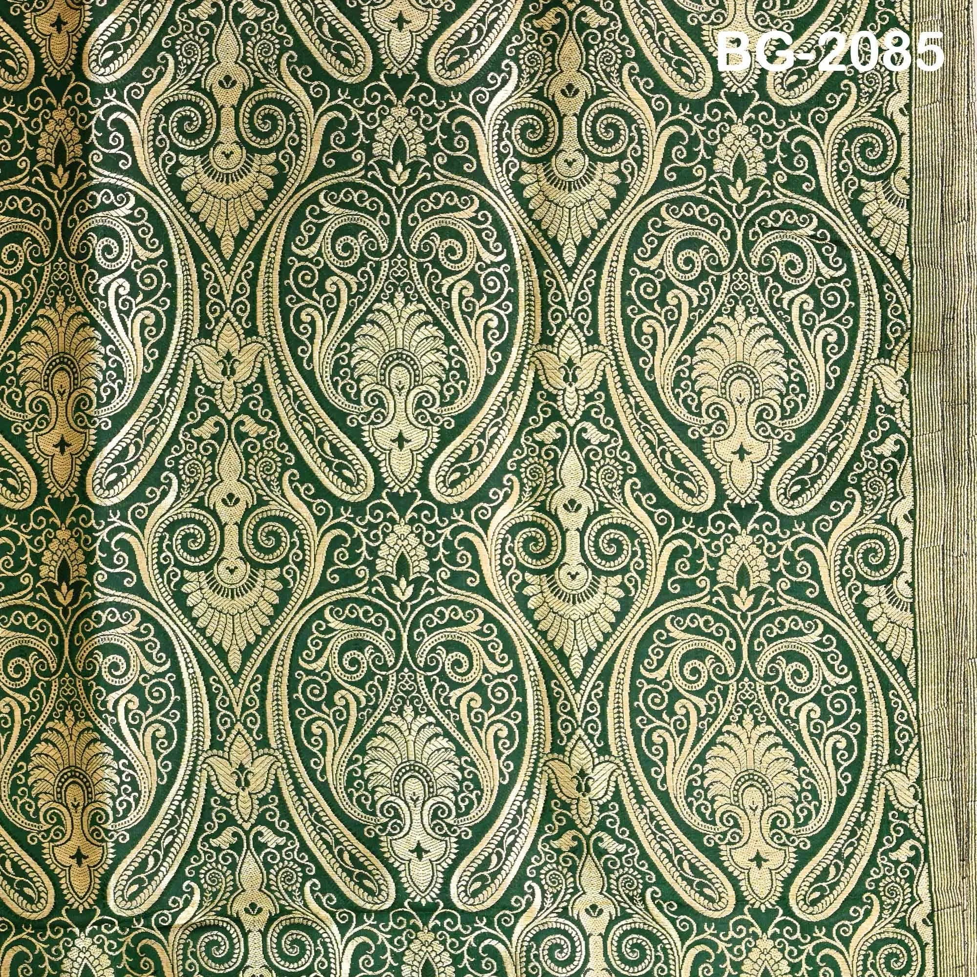 Bottle Green Indian Brocade Fabric by the Yard Banarasi Lehenga Wedding Dresses Saree Fabric Sewing Crafting Home Decor Table Runner Drapery