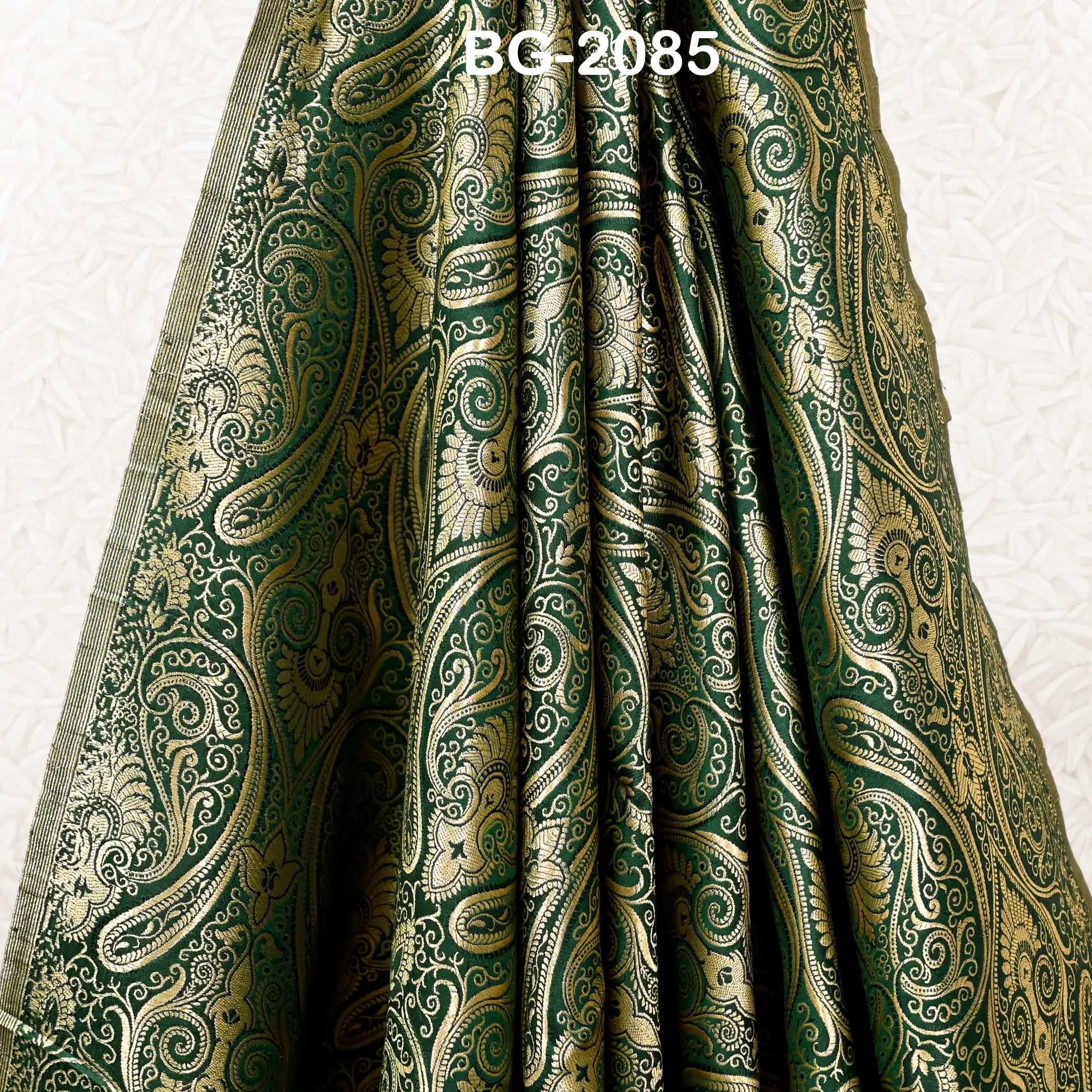 Bottle Green Indian Brocade Fabric by the Yard Banarasi Lehenga Wedding Dresses Saree Fabric Sewing Crafting Home Decor Table Runner Drapery