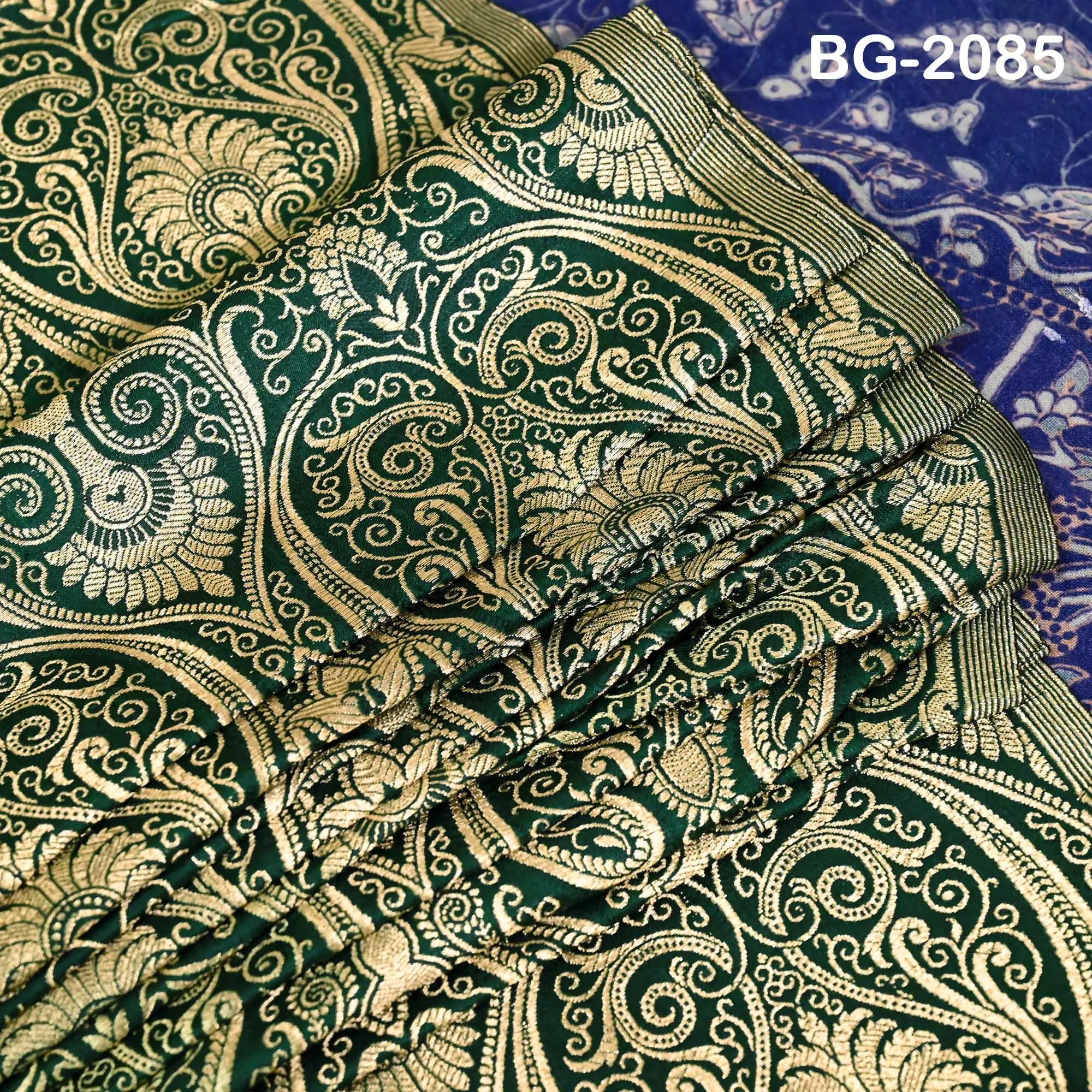 Bottle Green Indian Brocade Fabric by the Yard Banarasi Lehenga Wedding Dresses Saree Fabric Sewing Crafting Home Decor Table Runner Drapery