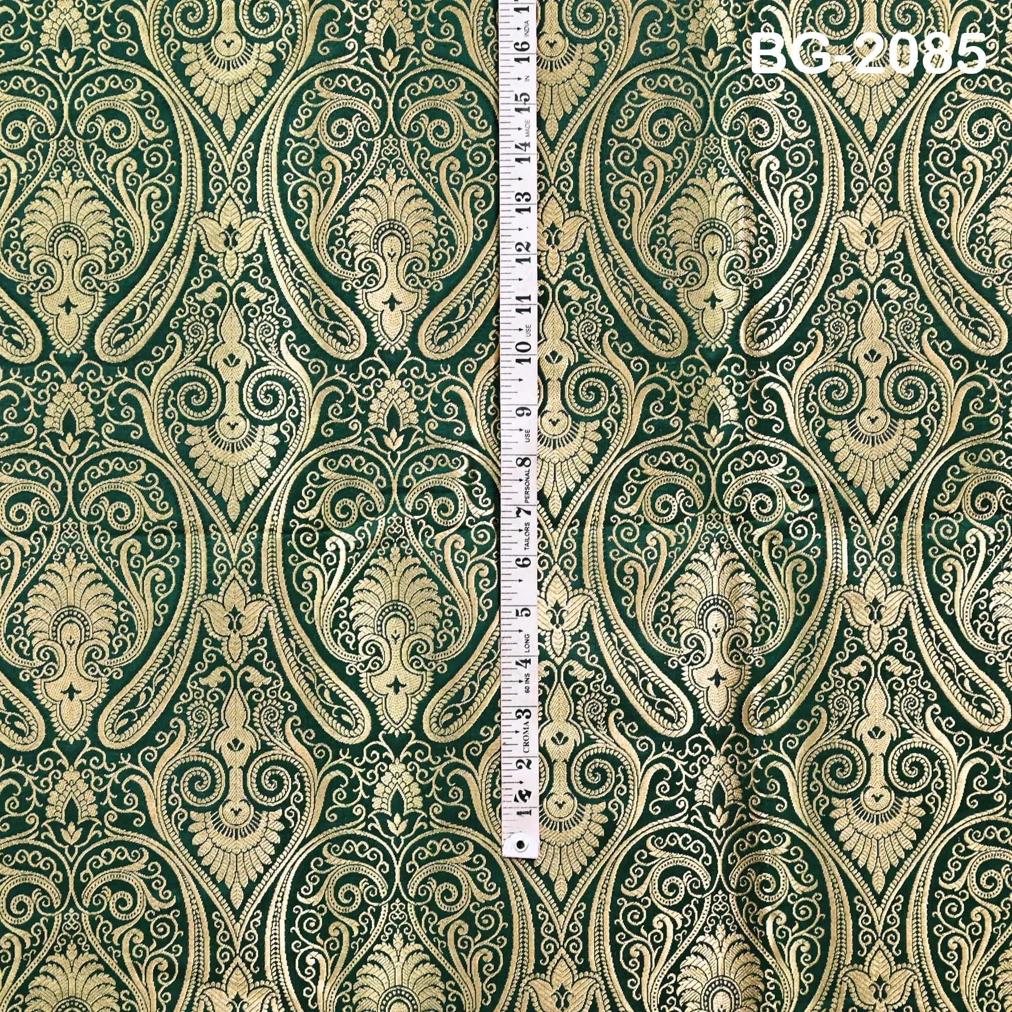 Bottle Green Indian Brocade Fabric by the Yard Banarasi Lehenga Wedding Dresses Saree Fabric Sewing Crafting Home Decor Table Runner Drapery