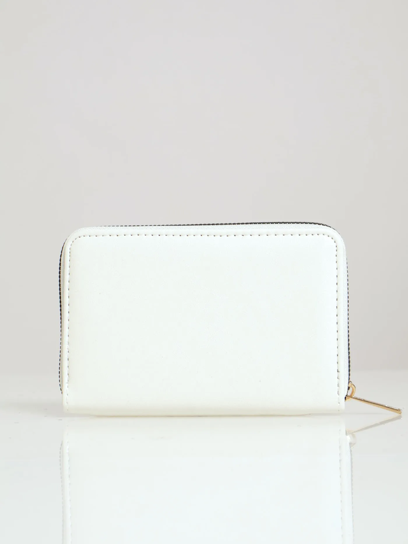Boucle & Pearl Detail Medium Wallet - Cream