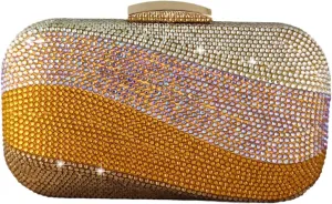 Boutique De FGG Sea Wave Luxury Crystal Clutch Evening Bags for Women Colorful Rhinestone Wedding Handbags and Purses