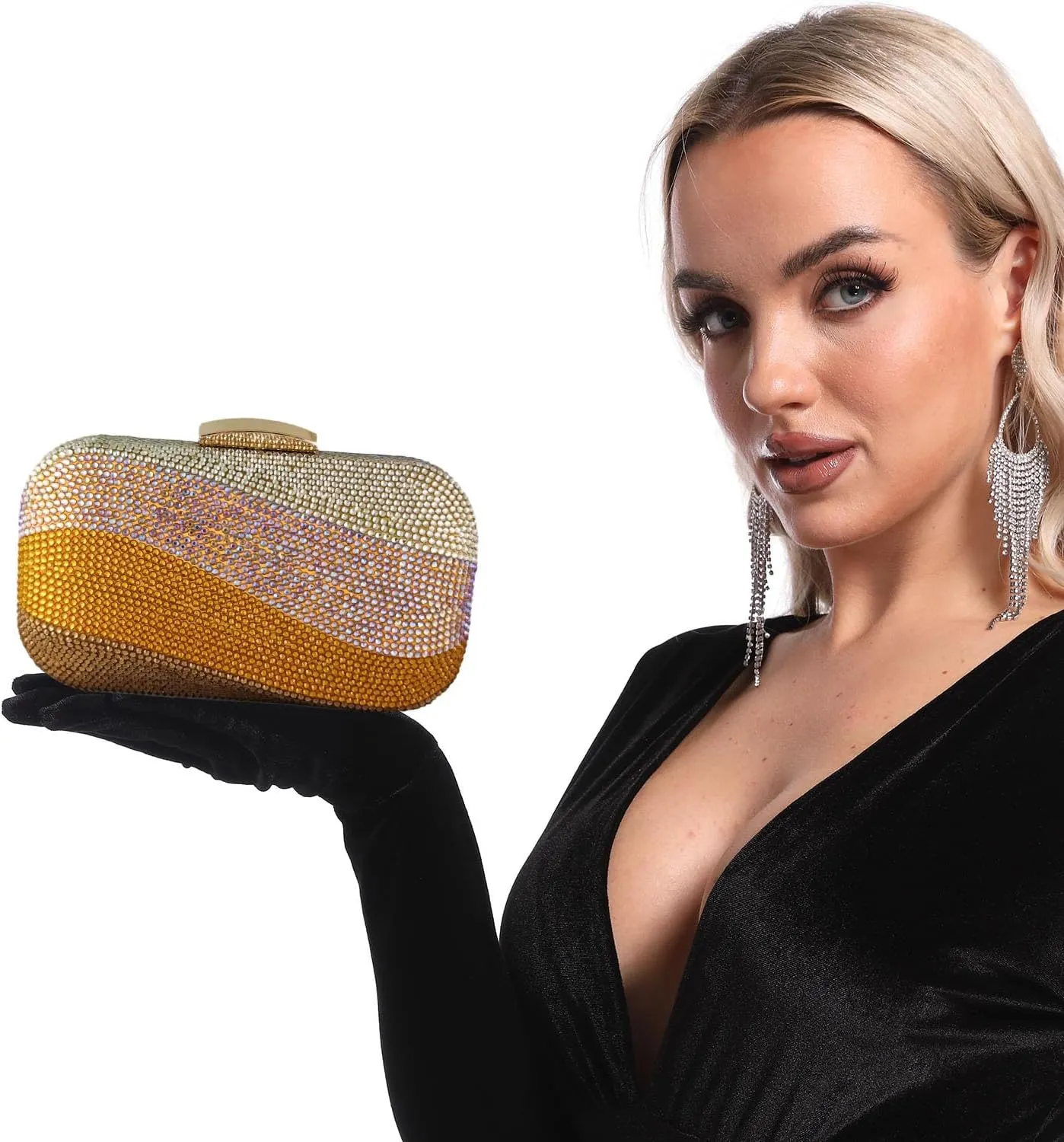 Boutique De FGG Sea Wave Luxury Crystal Clutch Evening Bags for Women Colorful Rhinestone Wedding Handbags and Purses