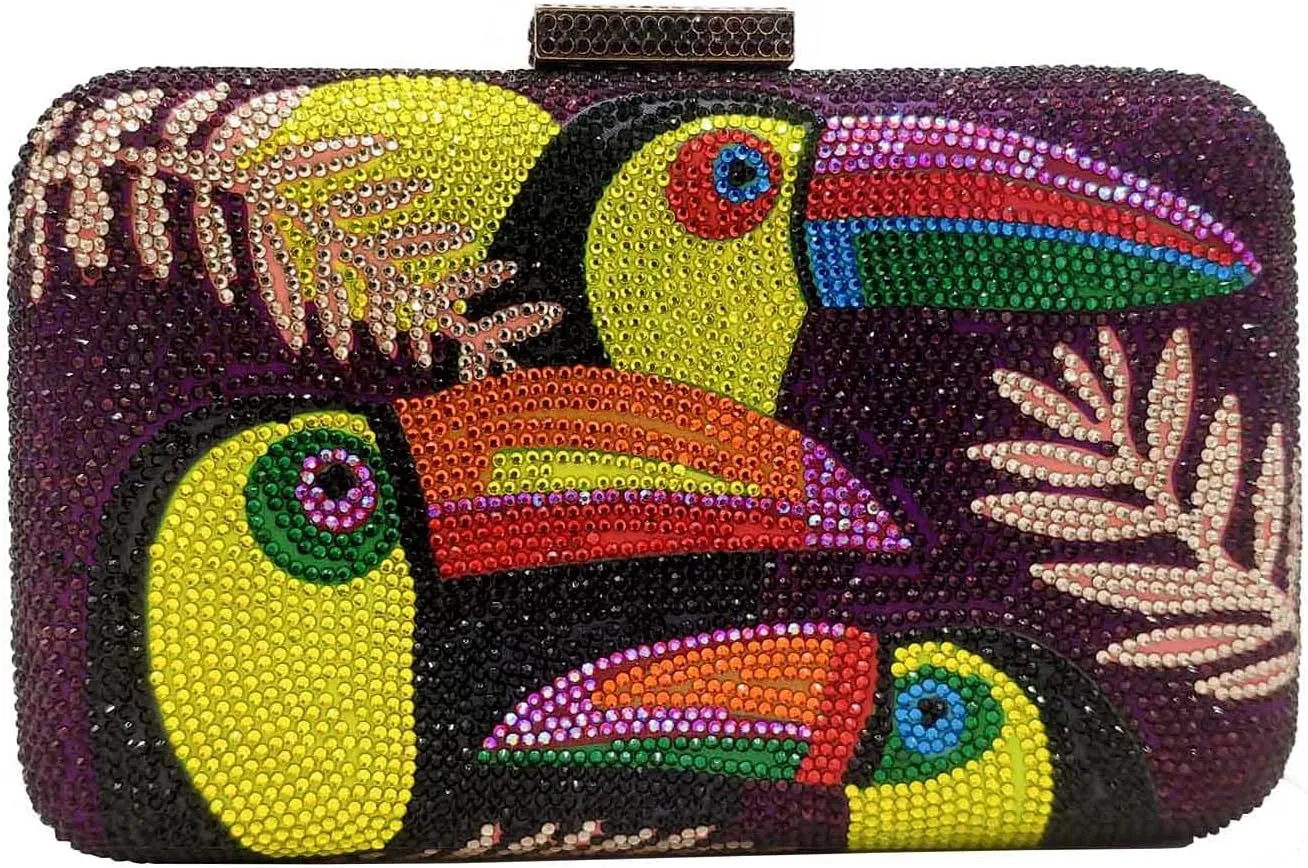 Boutique De FGG Toucan Bird Crystal Clutch Purses for Women Evening Minaudiere Handbags Party Rhinestone Clutch Bag,Mini