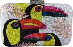 Boutique De FGG Toucan Bird Crystal Clutch Purses for Women Evening Minaudiere Handbags Party Rhinestone Clutch Bag,Mini