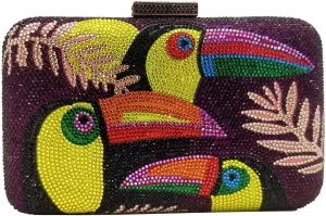 Boutique De FGG Toucan Bird Crystal Clutch Purses for Women Evening Minaudiere Handbags Party Rhinestone Clutch Bag,Mini