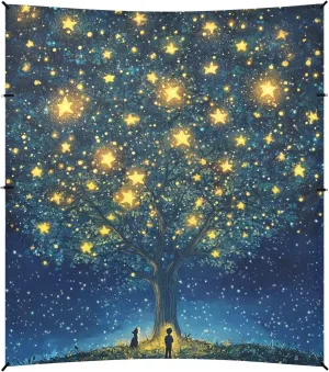 Boy and Dog Glittery Stars Tree Dreamy Beach Cabana Tent UPF50 Waterproof Portable Sun Shelter with Sand Shovel, Sandbags for Camping, Fishing, Backyard Fun