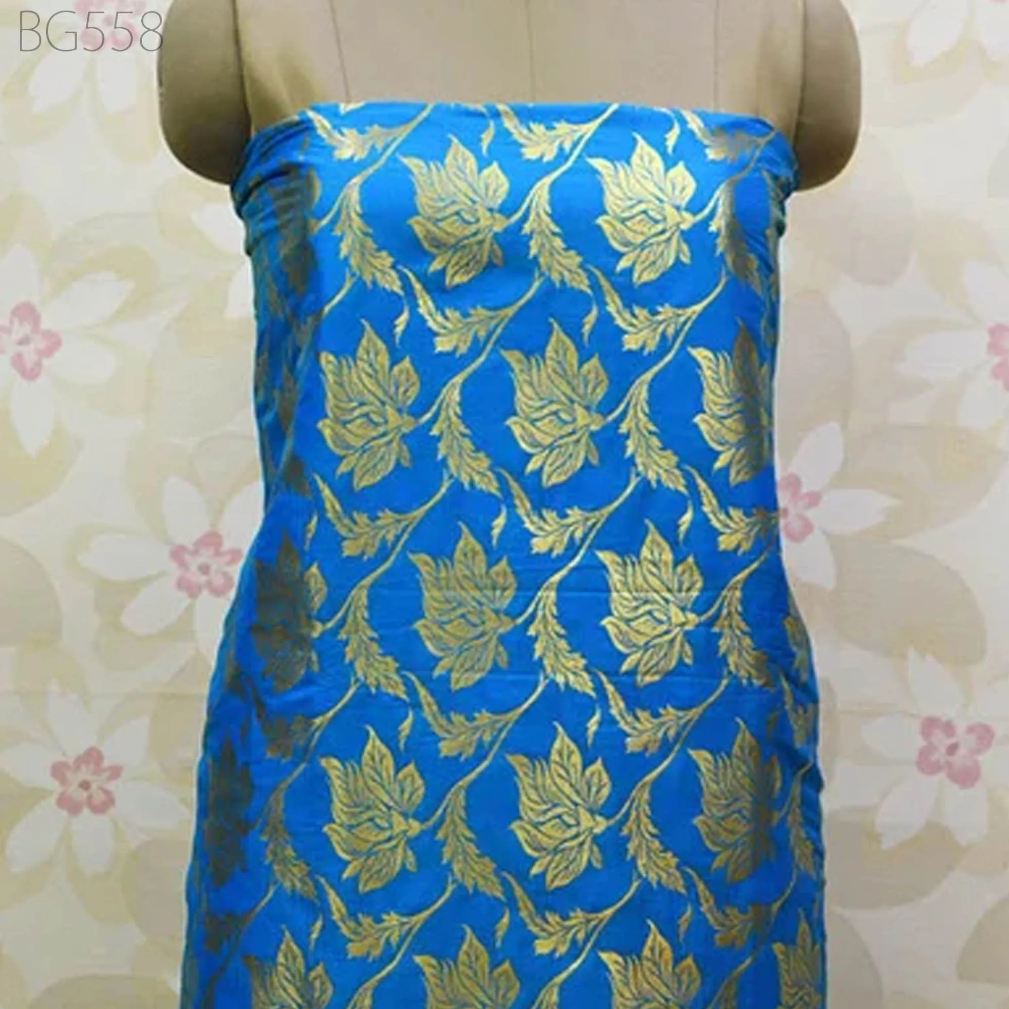 Bridal Dress Fabric Brocade by the yard in Blue Banarasi Blended Silk For lehenga Crafting Costume Dress Material Wedding Dress Fabric