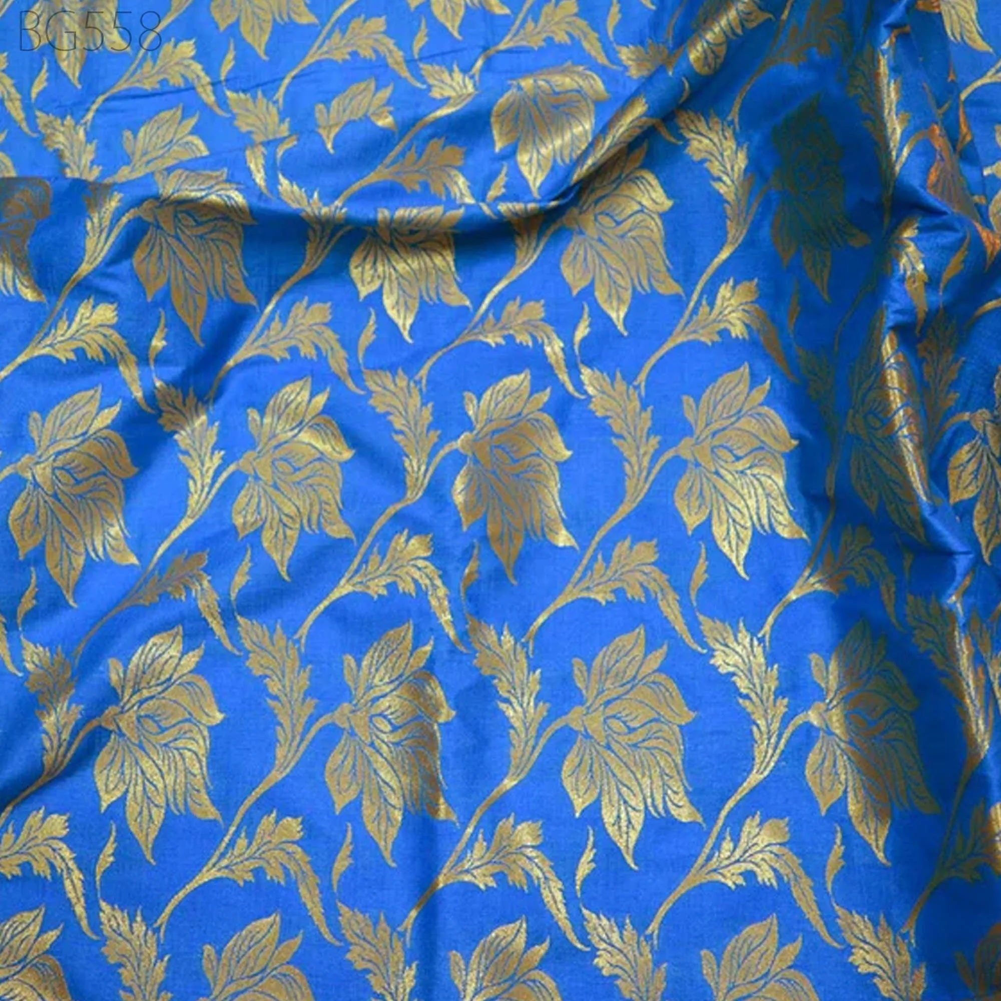 Bridal Dress Fabric Brocade by the yard in Blue Banarasi Blended Silk For lehenga Crafting Costume Dress Material Wedding Dress Fabric
