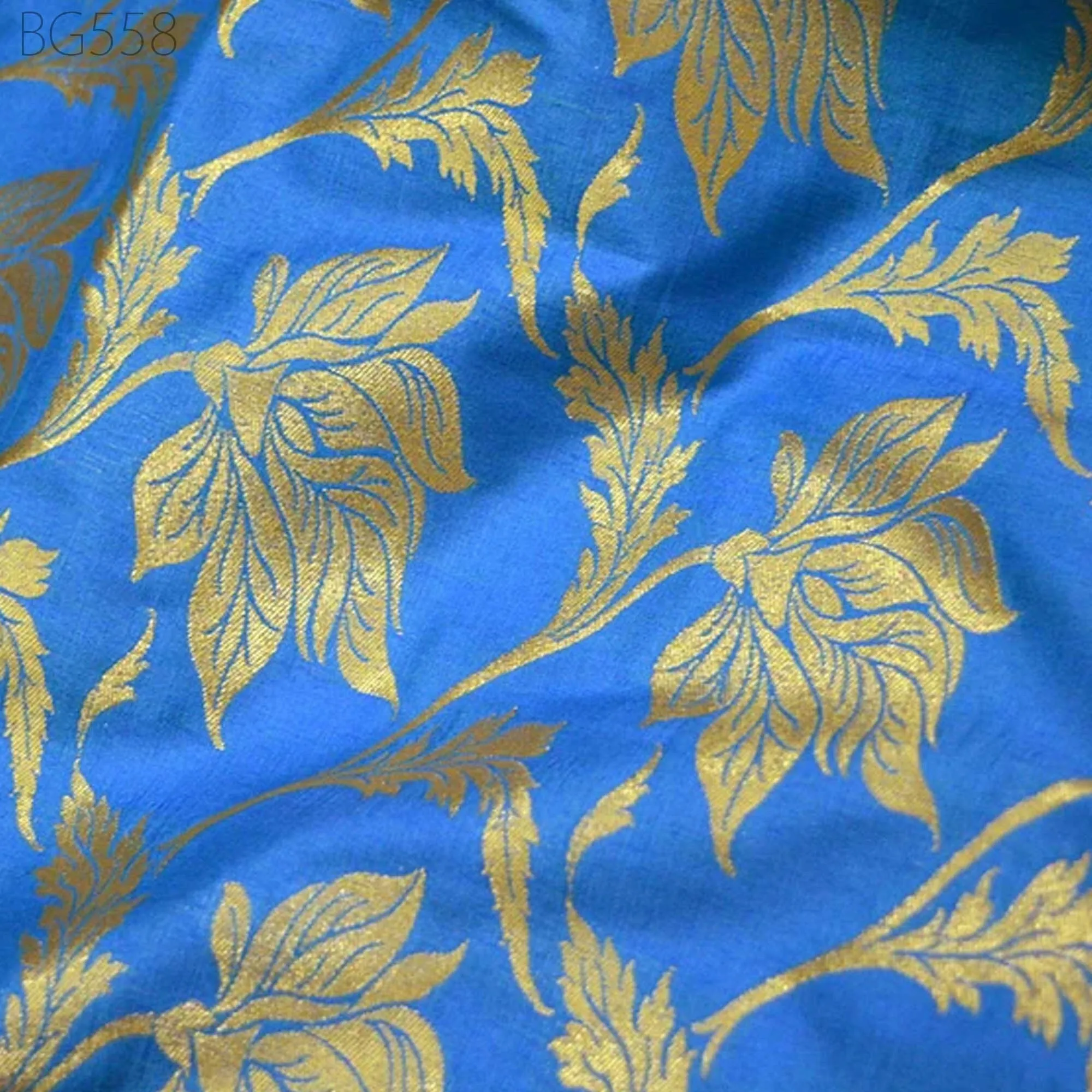 Bridal Dress Fabric Brocade by the yard in Blue Banarasi Blended Silk For lehenga Crafting Costume Dress Material Wedding Dress Fabric