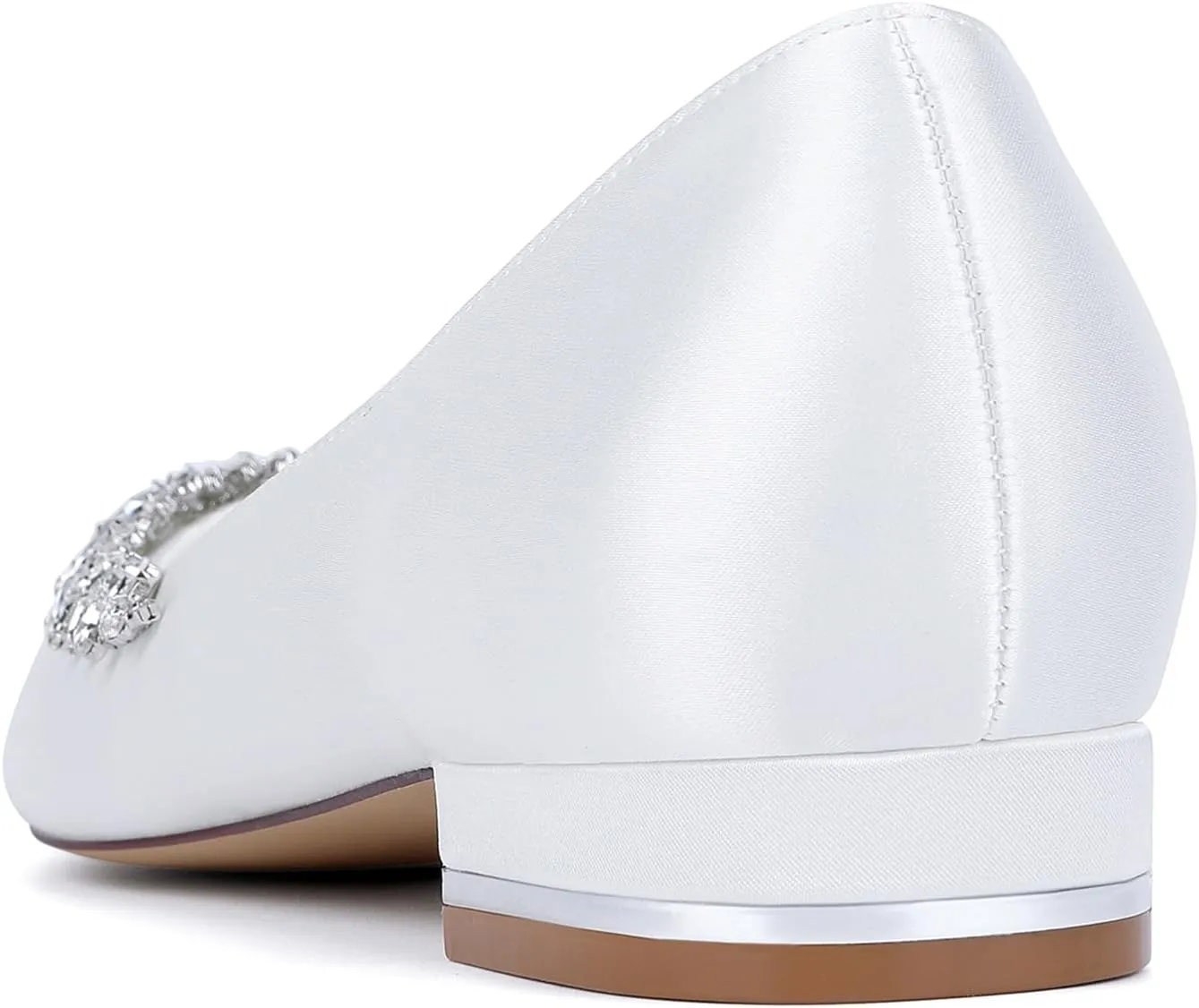 Bridal Women Satin Flat Wedding Shoes 2.5CM Slip on Ballet Pointed Closed Toe Shoes Rhine Stone Sandals Bridesmaids for Evening Party