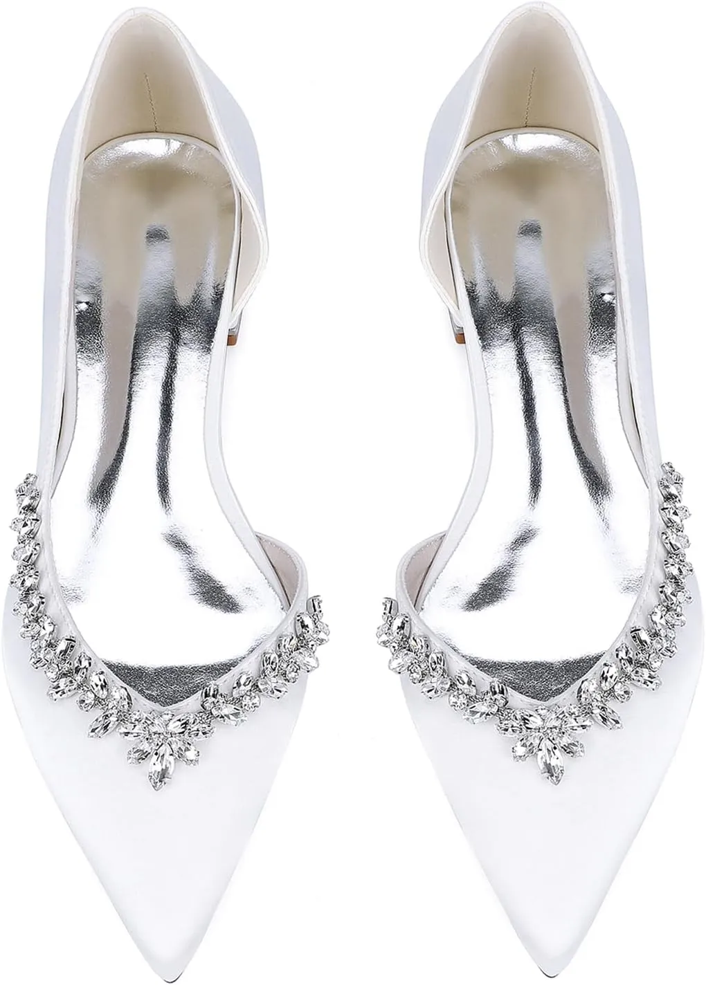 Bridal Women Satin Flat Wedding Shoes 2.5CM Slip on Ballet Pointed Closed Toe Shoes Rhine Stone Sandals Bridesmaids for Evening Party