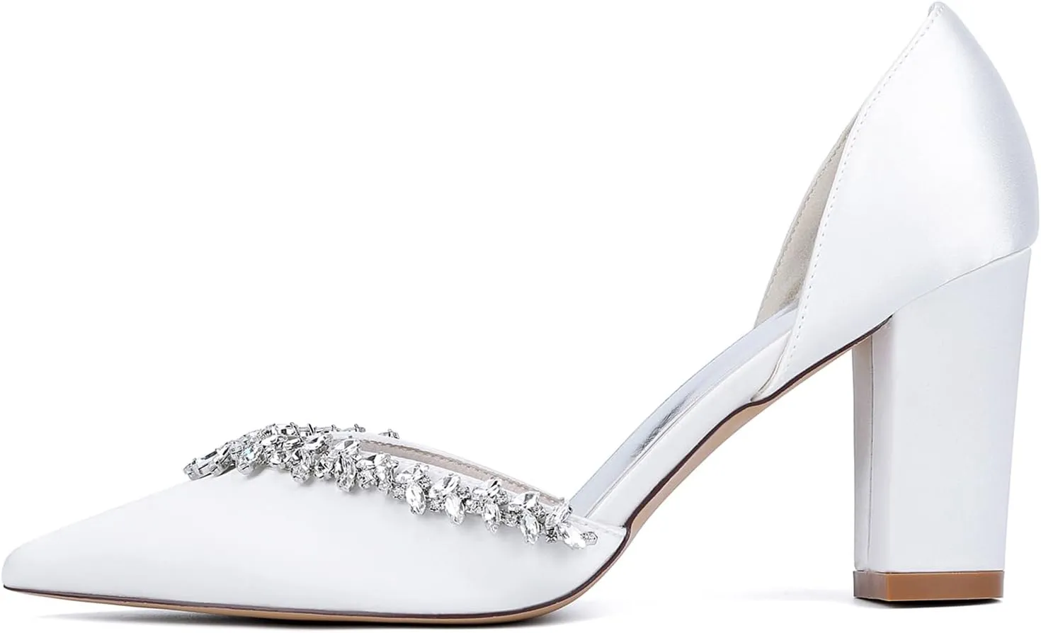 Bride Wedding Pointed Toe Closed Toe 8.5CM Chunky Heels for Women Slip on Rhinestones Pumps Comfortable Dress Shoes for Prom Work Sandals Bridesmaid