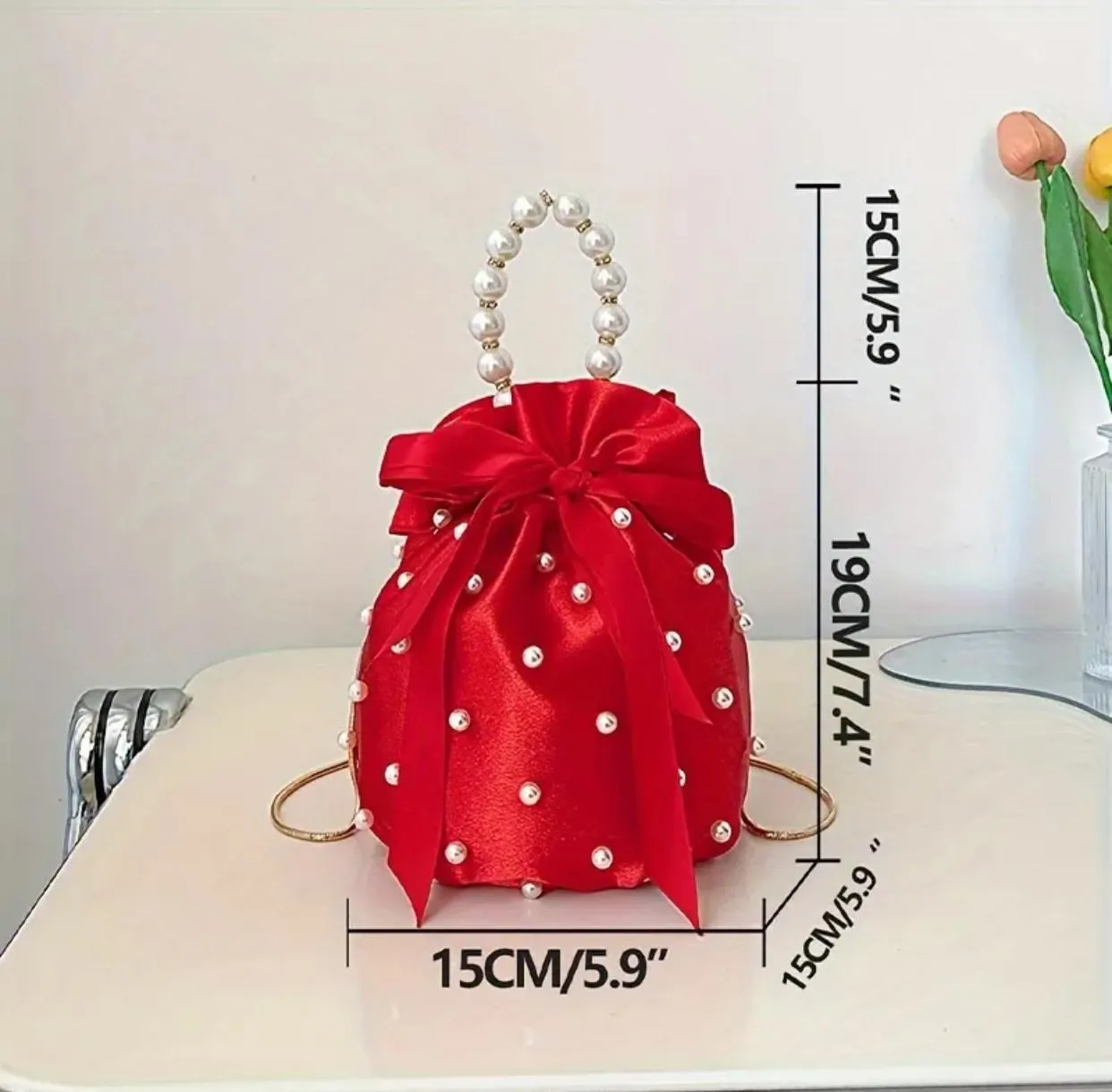 Bright Red Mini Fashion Drawstring Bucket Bag
