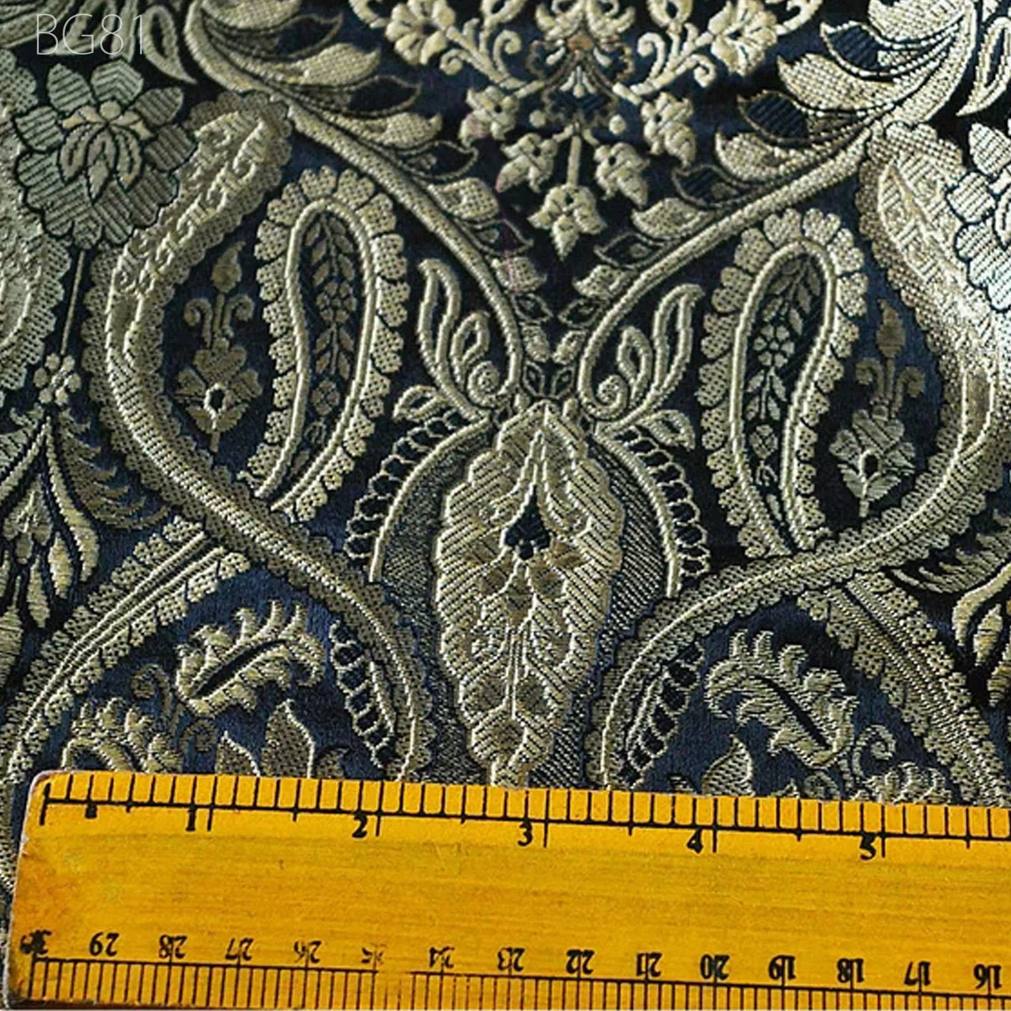 Brocade Black and Gold Floral Weaving Fabric Banarasi Indian Wedding Dress by the Yard Fabric clutches Cushion Cover Home decor Brocade