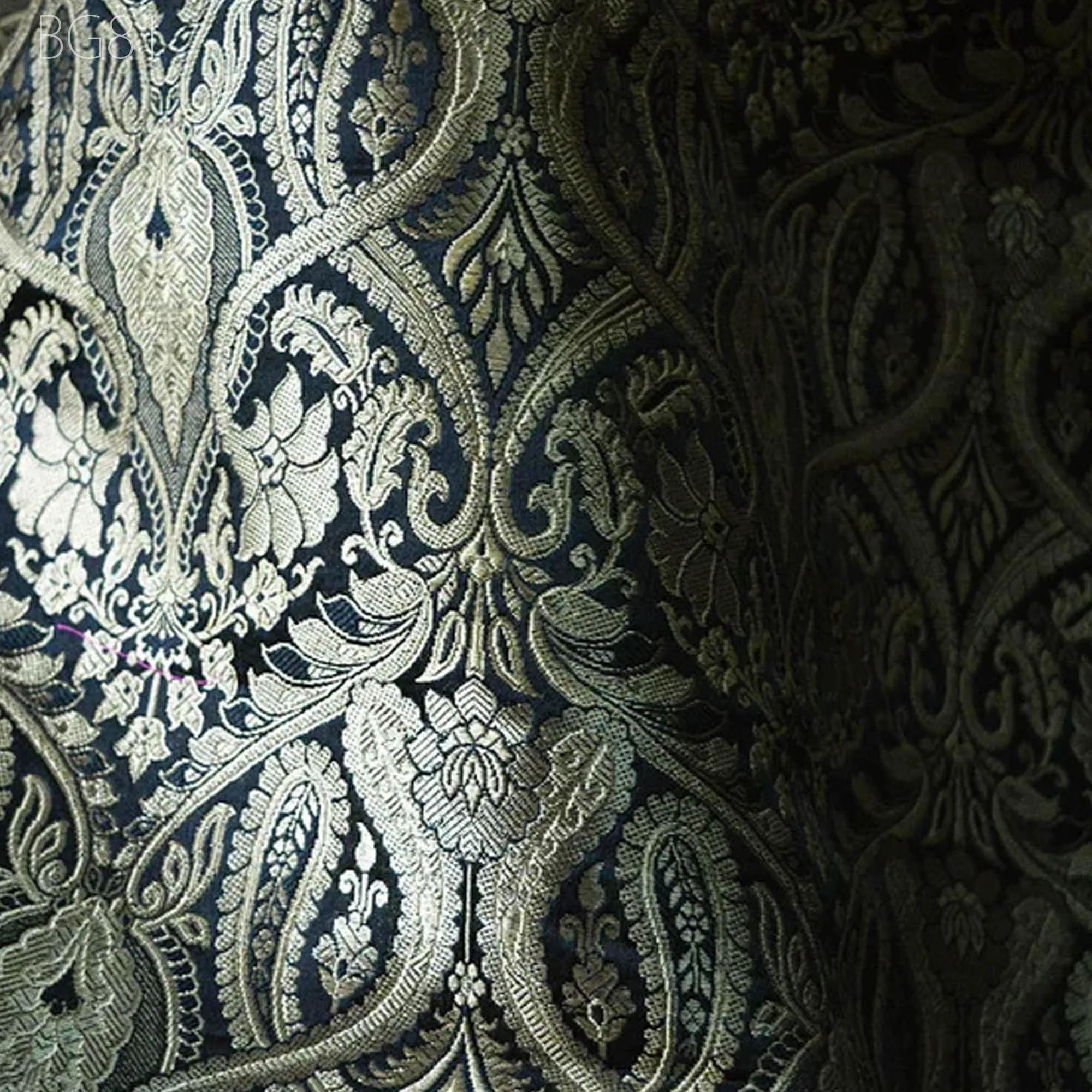 Brocade Black and Gold Floral Weaving Fabric Banarasi Indian Wedding Dress by the Yard Fabric clutches Cushion Cover Home decor Brocade