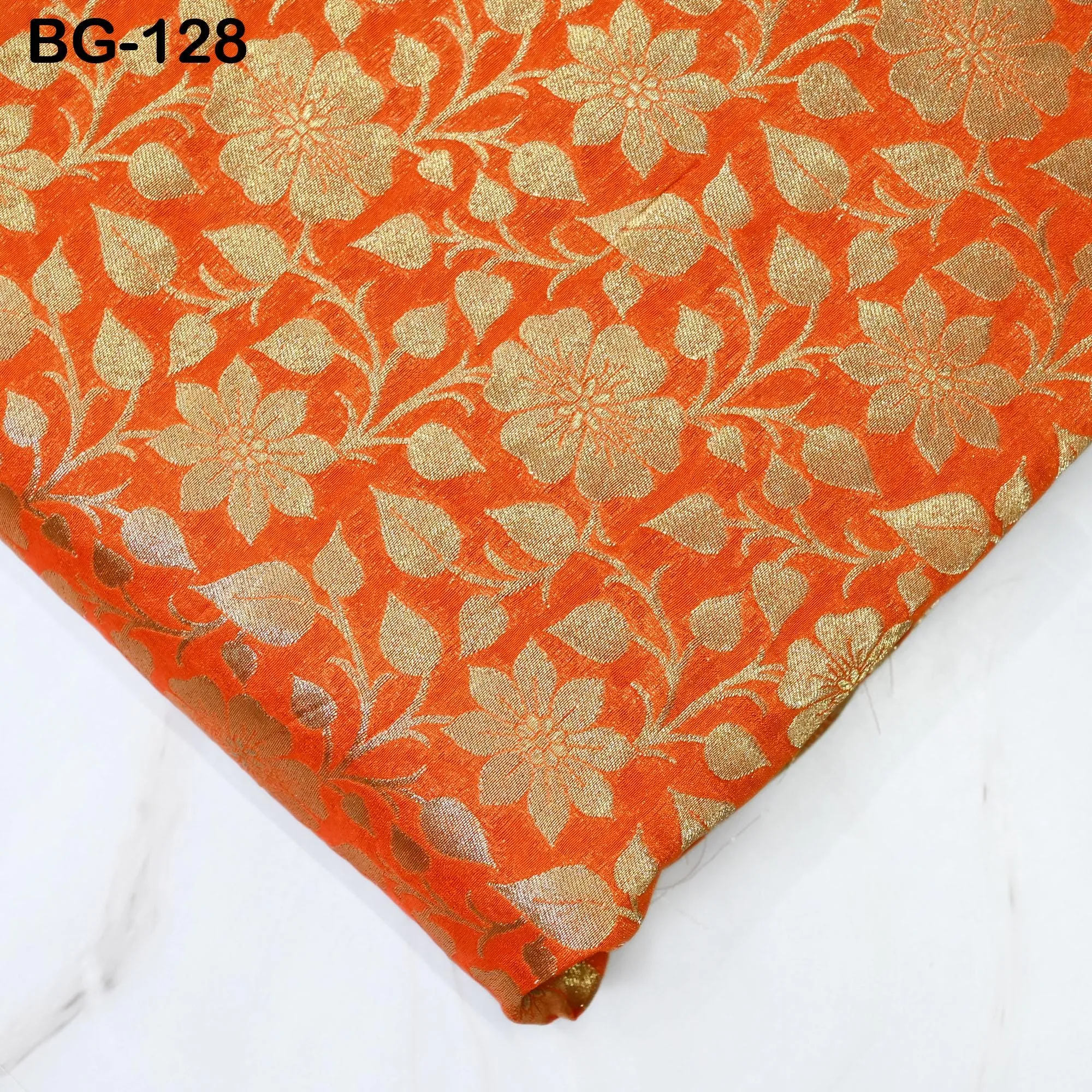 Brocade Fabric in Orange and Gold Banarasi Fabric Wedding Dress Bridesmaid Lehenga Gown Jackets Making Brocade By The Yard Fabric Home Decor