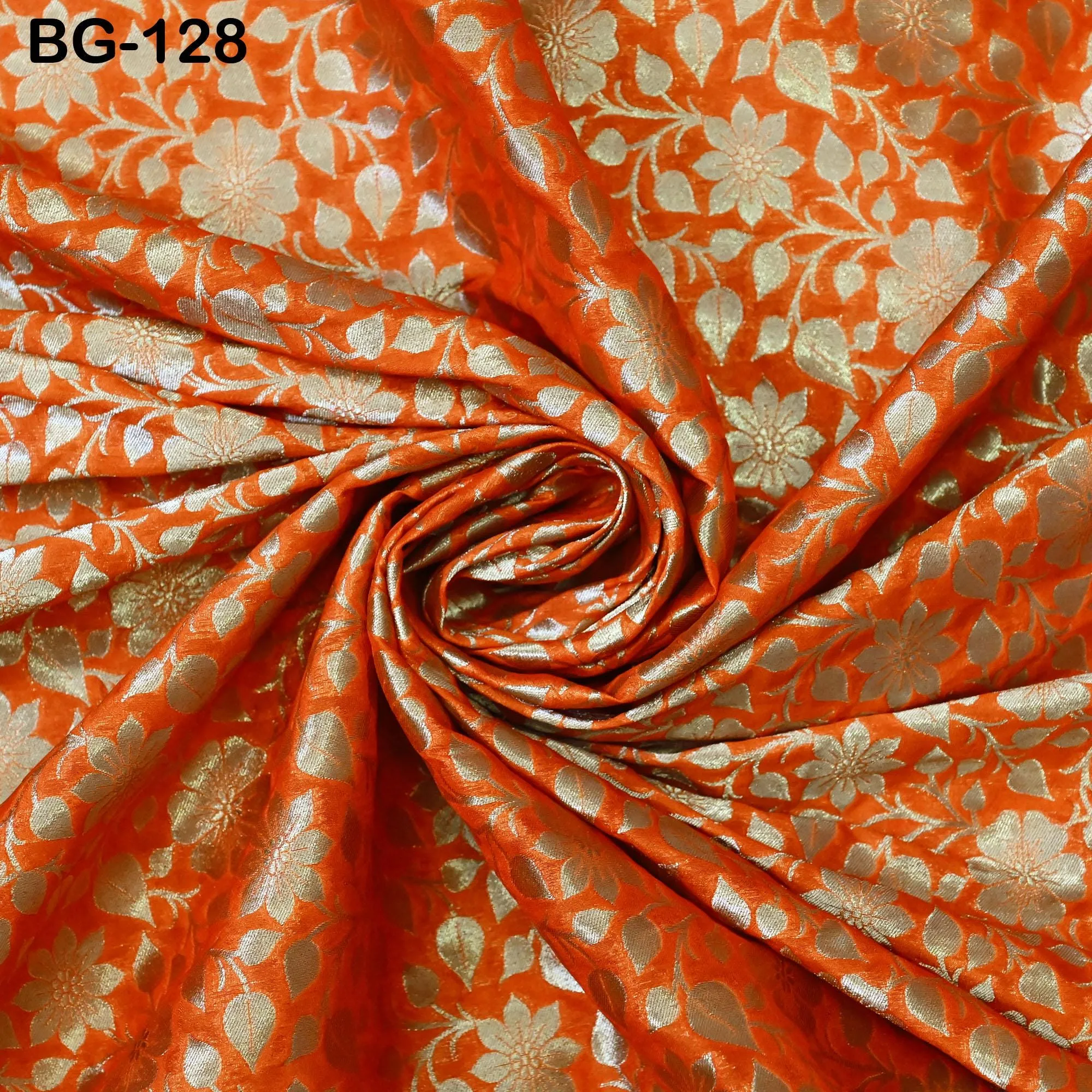 Brocade Fabric in Orange and Gold Banarasi Fabric Wedding Dress Bridesmaid Lehenga Gown Jackets Making Brocade By The Yard Fabric Home Decor