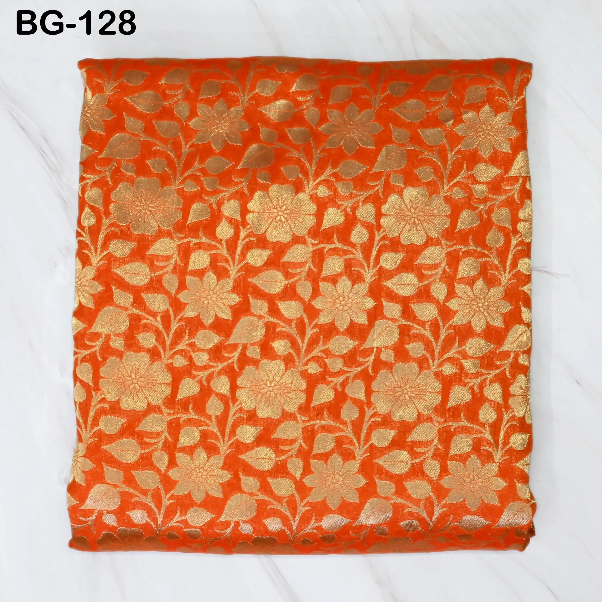 Brocade Fabric in Orange and Gold Banarasi Fabric Wedding Dress Bridesmaid Lehenga Gown Jackets Making Brocade By The Yard Fabric Home Decor