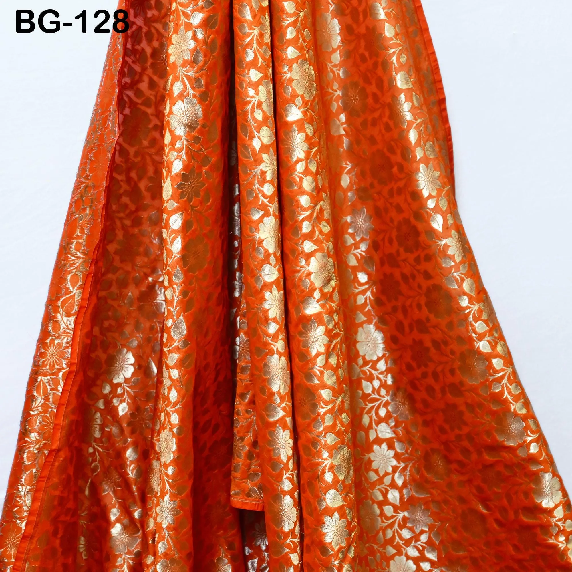 Brocade Fabric in Orange and Gold Banarasi Fabric Wedding Dress Bridesmaid Lehenga Gown Jackets Making Brocade By The Yard Fabric Home Decor