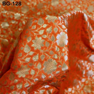 Brocade Fabric in Orange and Gold Banarasi Fabric Wedding Dress Bridesmaid Lehenga Gown Jackets Making Brocade By The Yard Fabric Home Decor