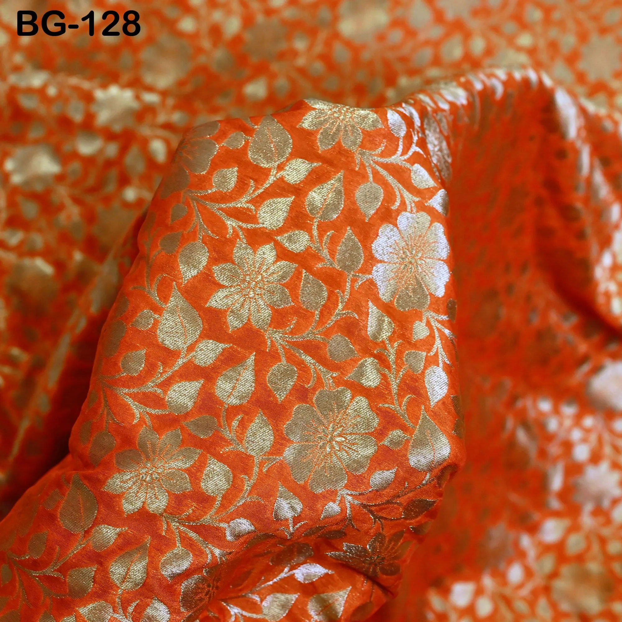 Brocade Fabric in Orange and Gold Banarasi Fabric Wedding Dress Bridesmaid Lehenga Gown Jackets Making Brocade By The Yard Fabric Home Decor