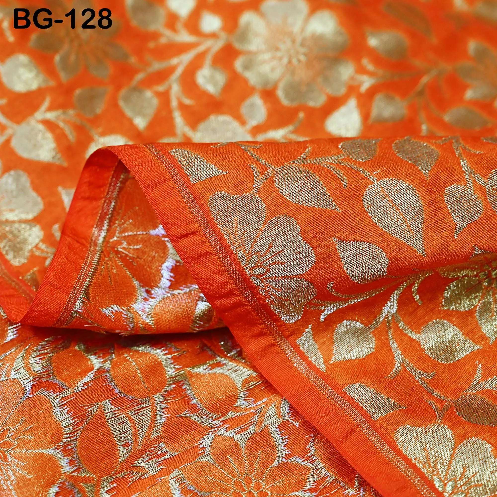 Brocade Fabric in Orange and Gold Banarasi Fabric Wedding Dress Bridesmaid Lehenga Gown Jackets Making Brocade By The Yard Fabric Home Decor