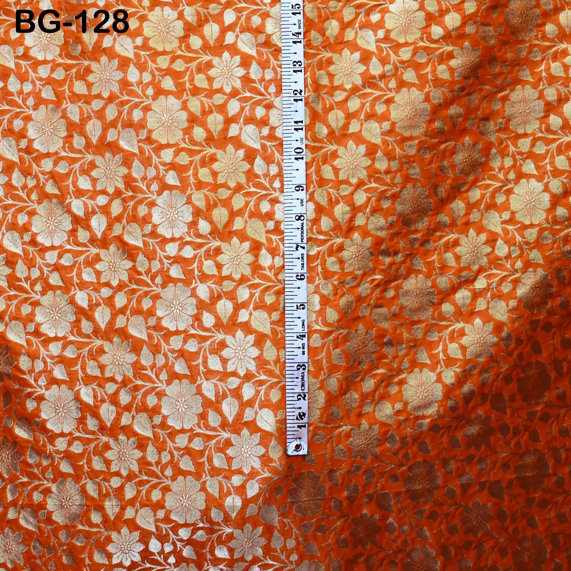 Brocade Fabric in Orange and Gold Banarasi Fabric Wedding Dress Bridesmaid Lehenga Gown Jackets Making Brocade By The Yard Fabric Home Decor