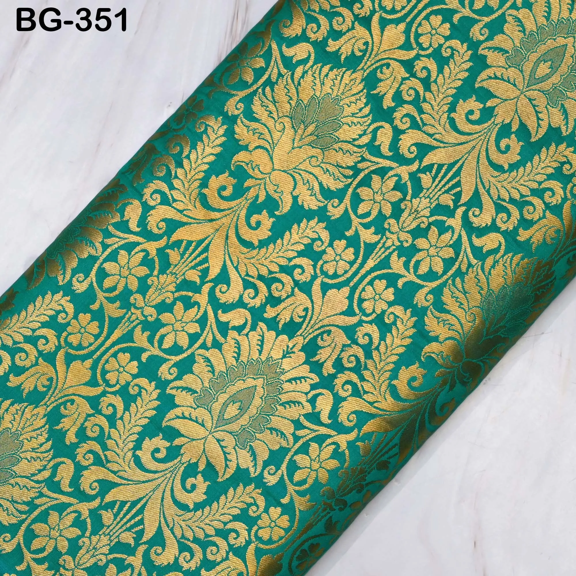 Brocade Fabric Sea Green Gold Weaving Banarasi Brocade Fabric party wear Wedding Dress Fabric Brocade fabric by the Yard