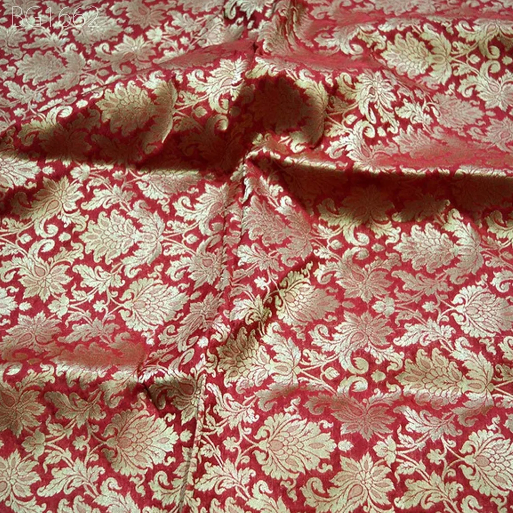 Brocade in Maroon and Gold with Motifs Indian Dresses Material Fabric Pure Banarasi Brocade Blended Silk Fabric by the Yard crafting Sewing