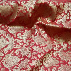Brocade in Maroon and Gold with Motifs Indian Dresses Material Fabric Pure Banarasi Brocade Blended Silk Fabric by the Yard crafting Sewing