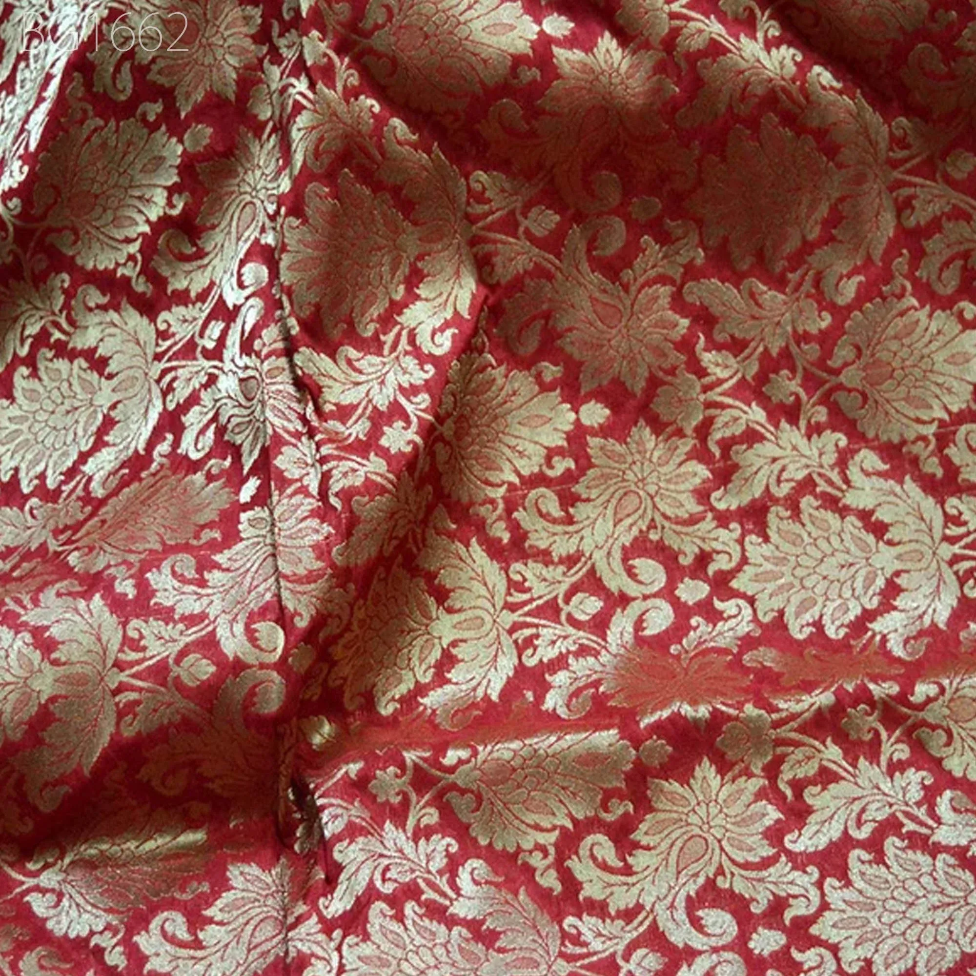 Brocade in Maroon and Gold with Motifs Indian Dresses Material Fabric Pure Banarasi Brocade Blended Silk Fabric by the Yard crafting Sewing