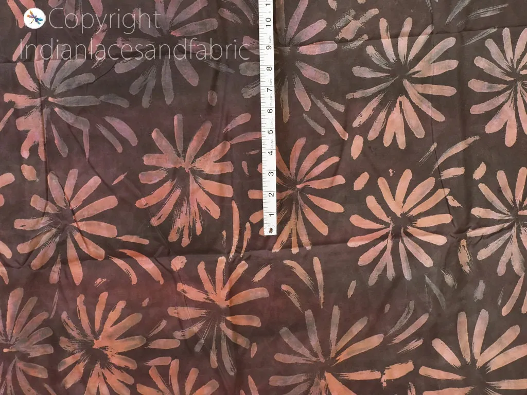 Brown Indian Saree Soft Pure Hand Printed Silk Fabric By The Yard Wedding Dresses Bridesmaid Party Costume Crafting Sewing Dupatta Scarf