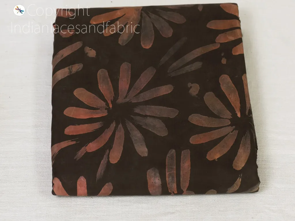 Brown Indian Saree Soft Pure Hand Printed Silk Fabric By The Yard Wedding Dresses Bridesmaid Party Costume Crafting Sewing Dupatta Scarf
