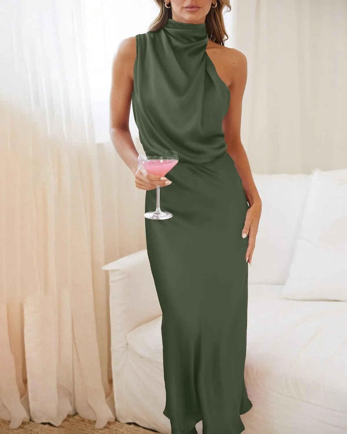 BTFBM Womens Sleeveless Cocktail Dresses Mock Neck Keyhole Elastic High Waist Evening Party Maxi Wedding Guest Dress