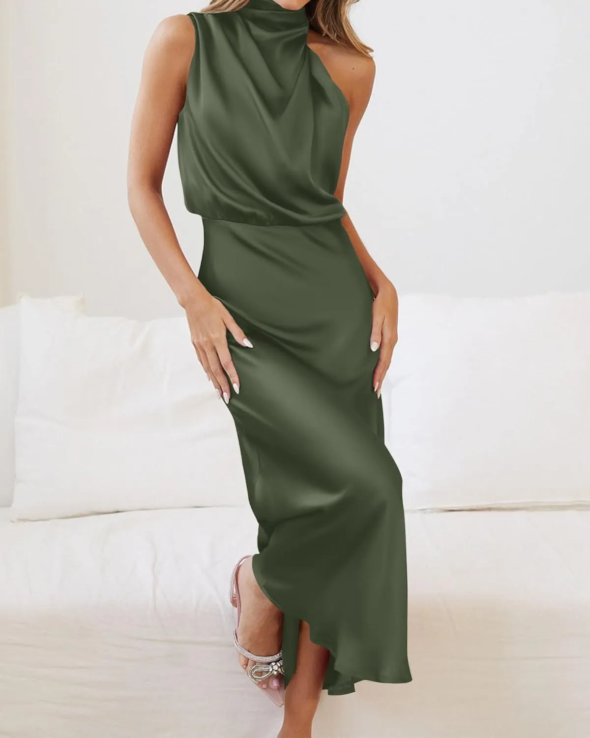 BTFBM Womens Sleeveless Cocktail Dresses Mock Neck Keyhole Elastic High Waist Evening Party Maxi Wedding Guest Dress