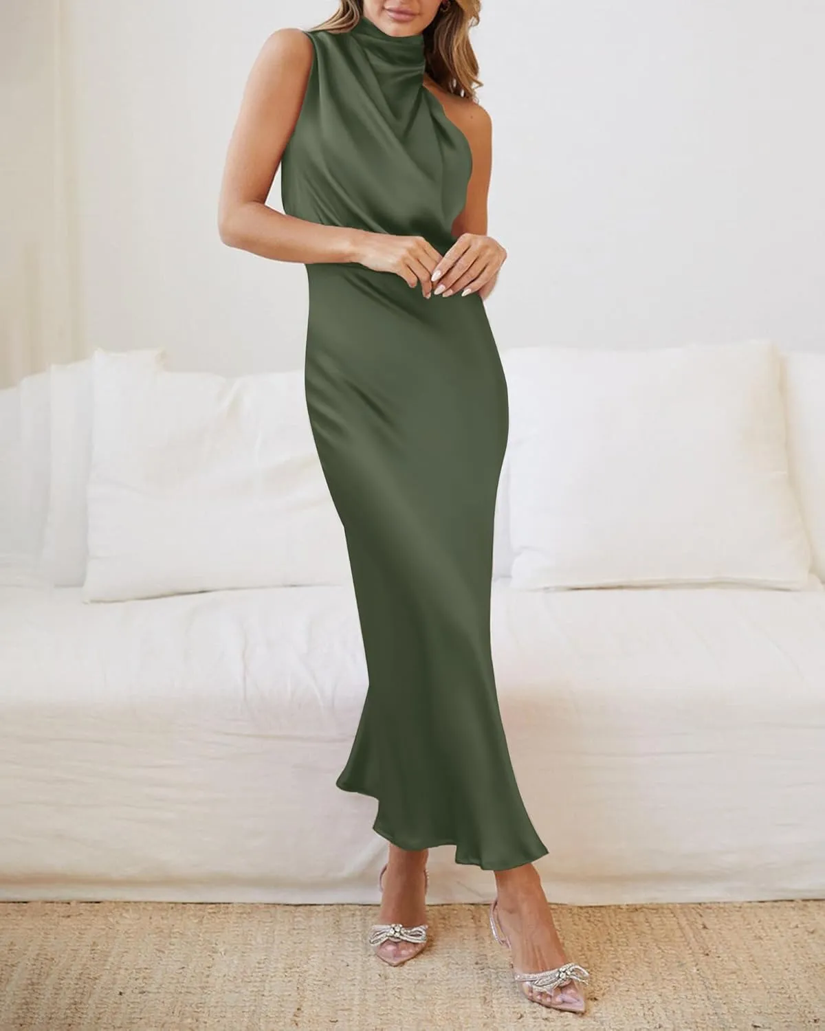 BTFBM Womens Sleeveless Cocktail Dresses Mock Neck Keyhole Elastic High Waist Evening Party Maxi Wedding Guest Dress