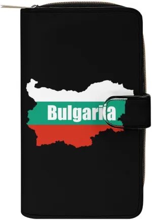 Bulgaria Map Flag Leather Wallets for Men Women Zipped Clutch Purse Travel Handbag Card Case Wallet